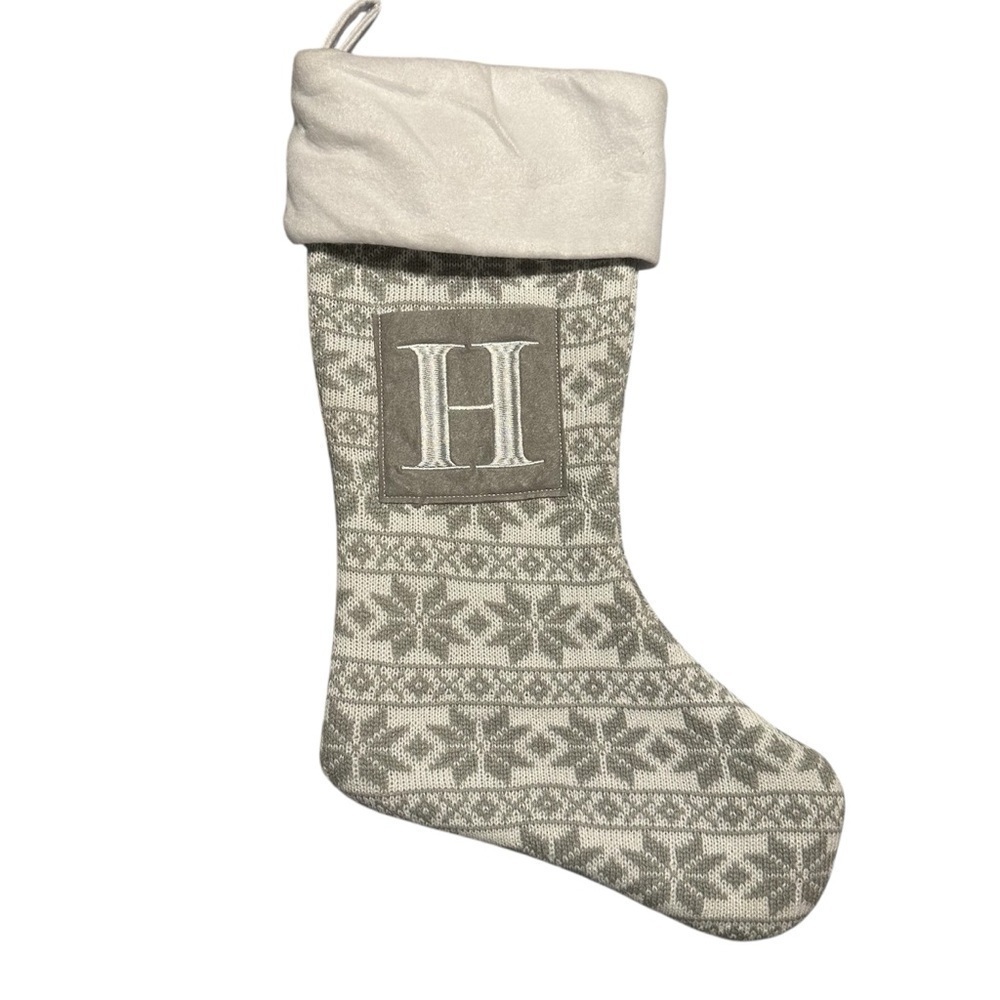 Monogrammed Stocking Christmas Gray & White Knit Pocket on Front Letter Holiday